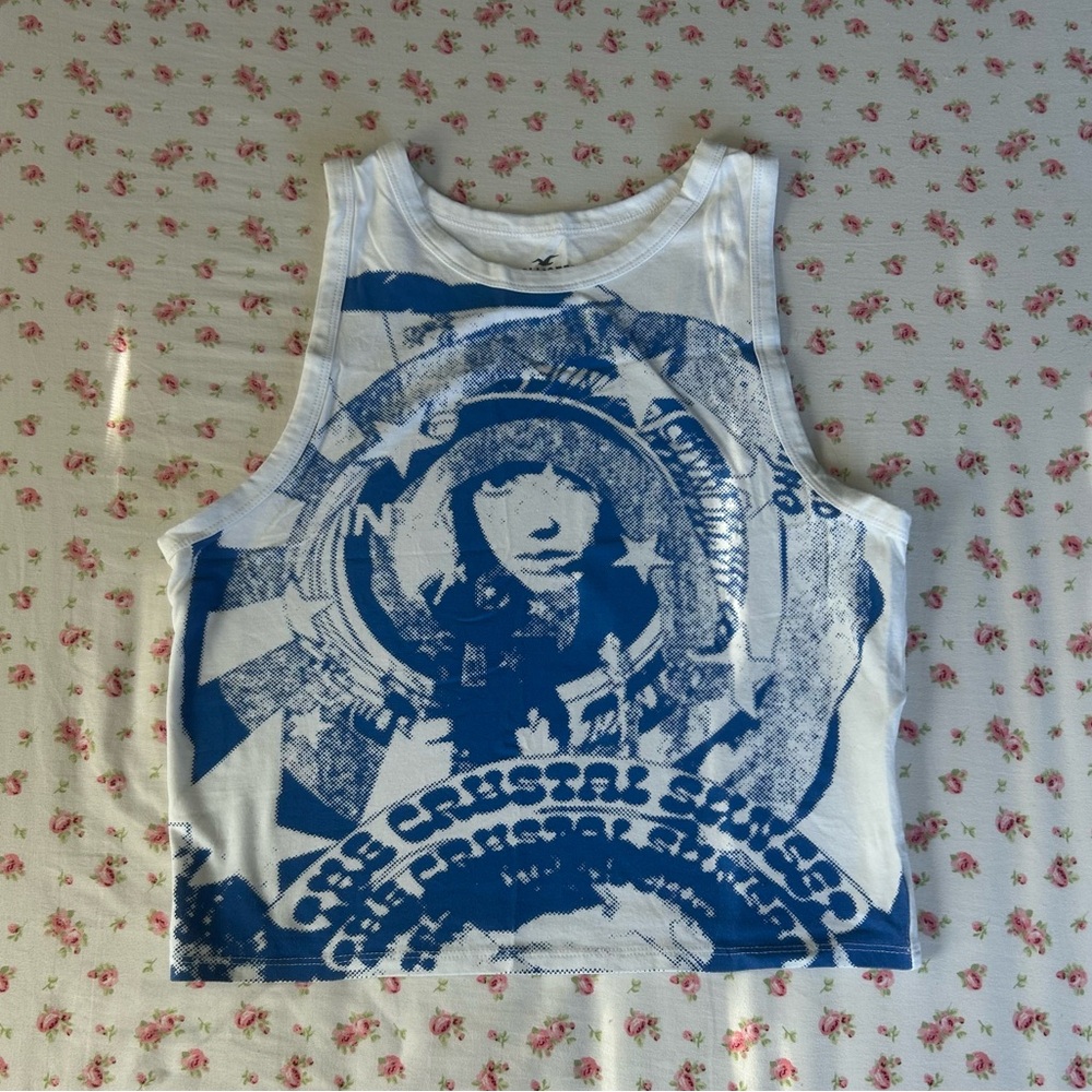 🌲Hollister White and Blue Graphic Tee🌲